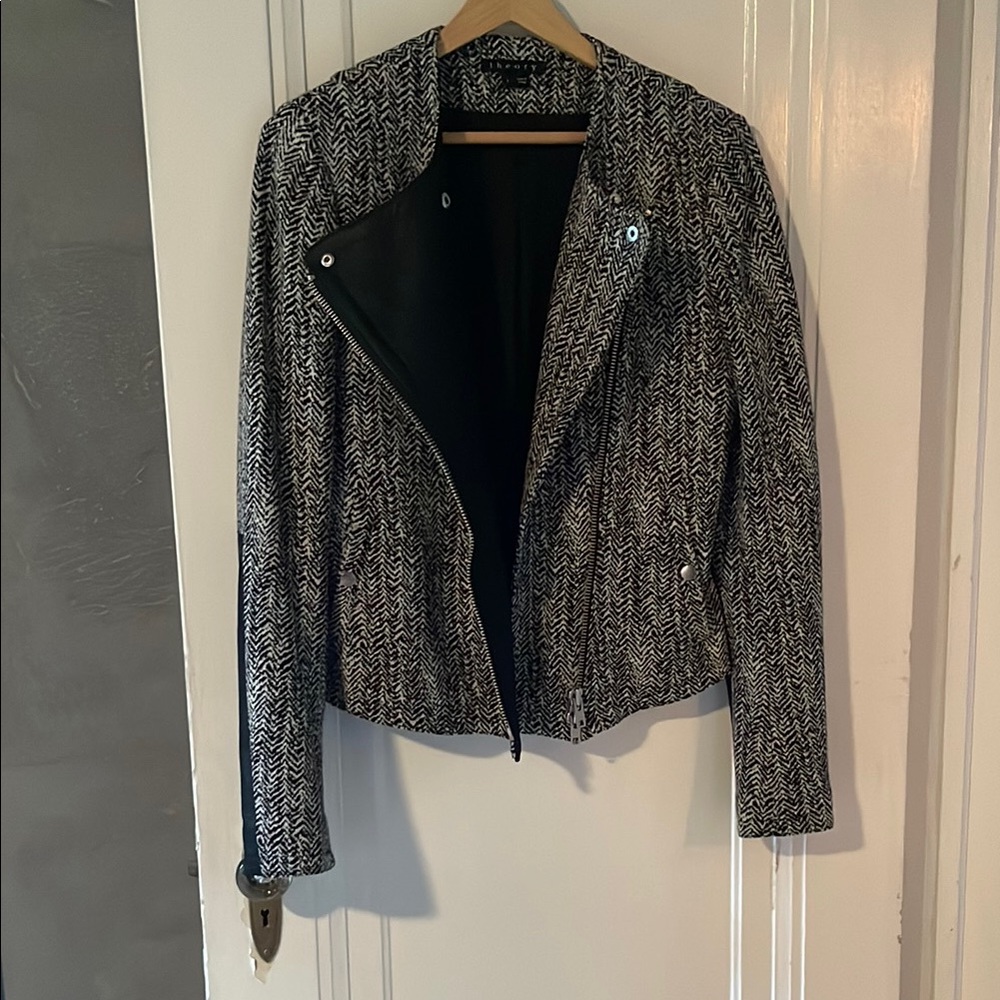 Theory zippered jacket, leather detail, 8